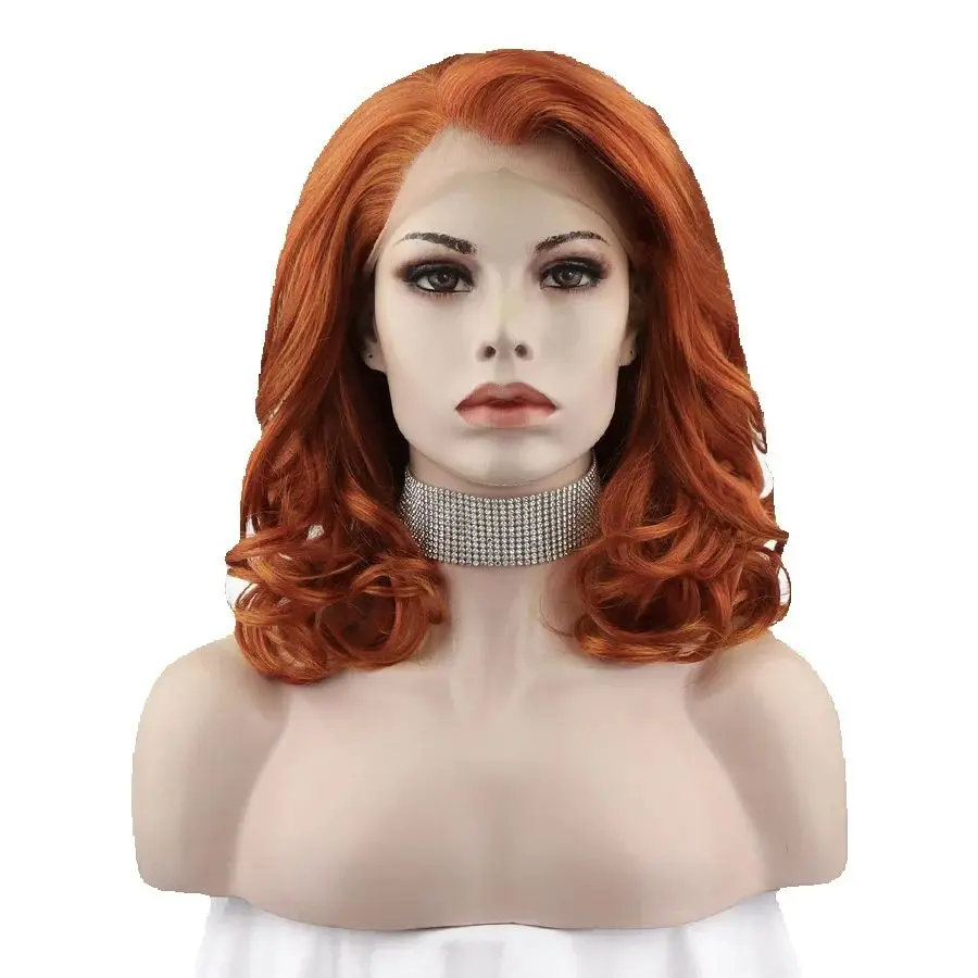 Imstyle – perruque Lace Front Wig synthétique rouge gingembre, perruque courte ondulée pour femmes, perruques de Cosplay en Fiber résistante à la chaleur 16 pouces