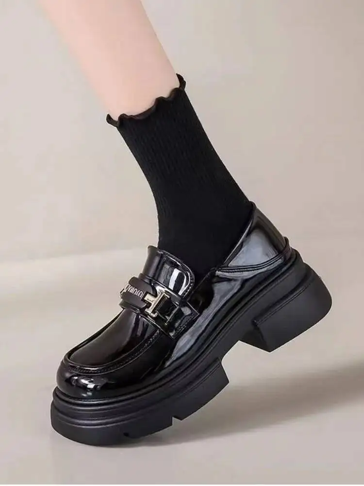 Leather Shoes Women 2025 Autumn New Women's Thick Soled Block Heel Leather Shoes Versatile French Loafer Slip On Casual Shoes