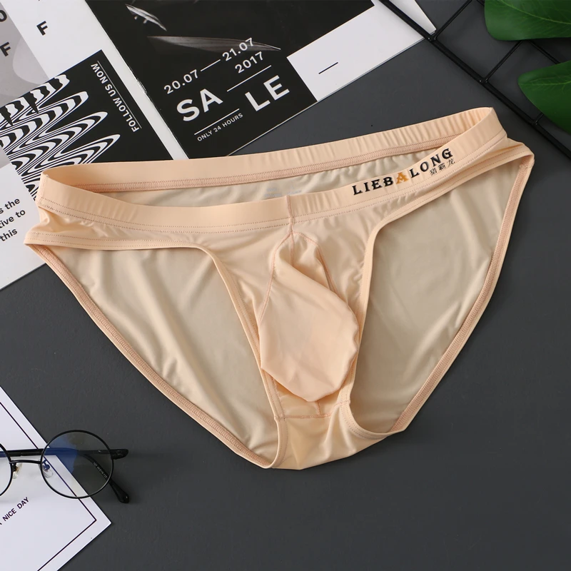 Ice Silk Briefs Men U Pouch Briefs Underpants Low Waist Solid Ropa Interior Hombre Men\'s Sexy Lingerie Cueca Gay Sissy Panties