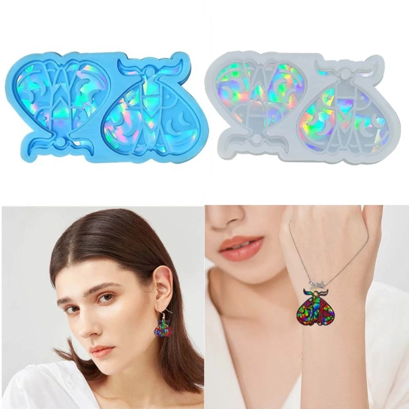 Molde holográfico silicona para pendientes con dije mariposa, moldes gotas para oreja resina epoxi DIY, herramienta