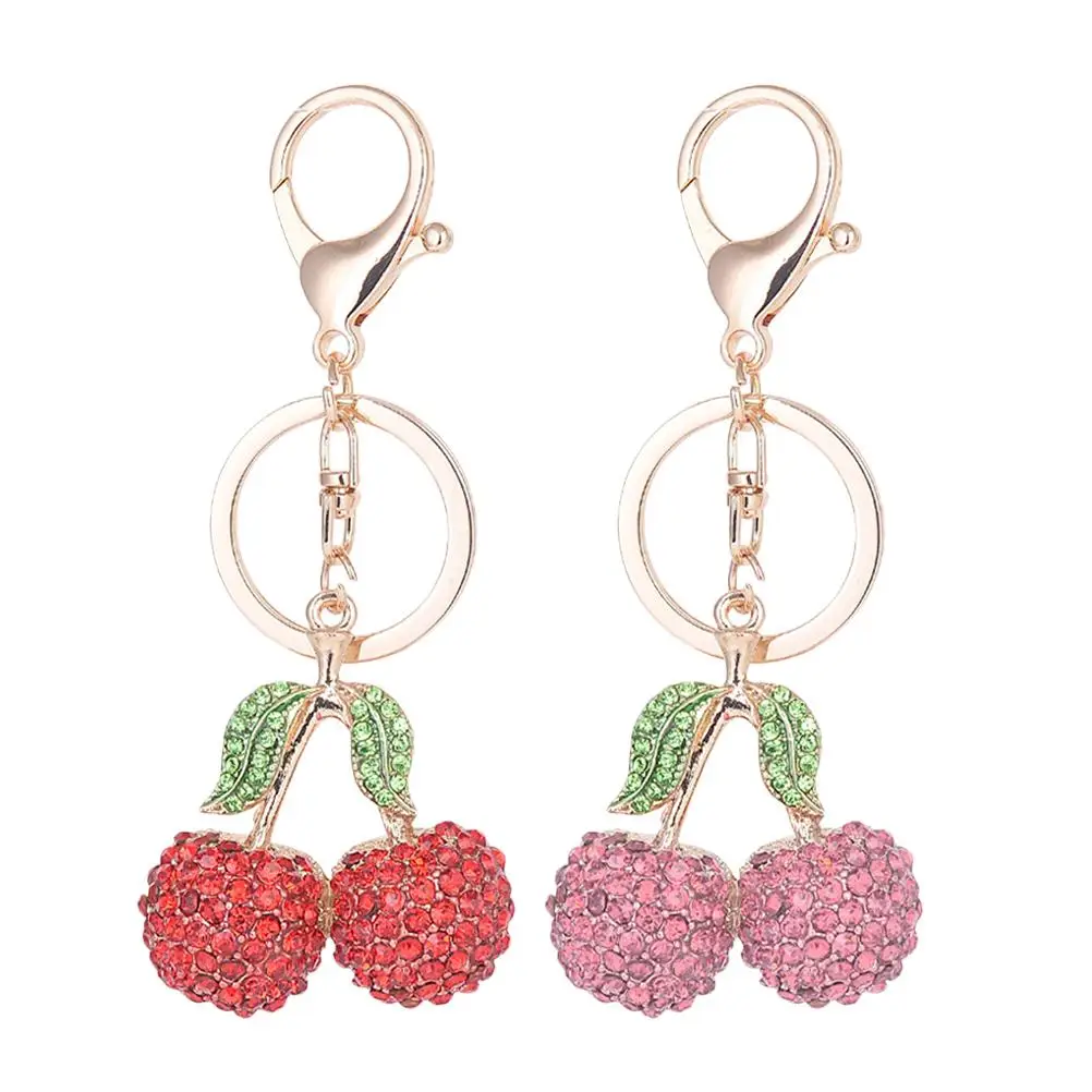 

2Pcs Cherry Hanging Keychains Rhinestones Alloy Bag Charms Decorative Metal Creative Decorative Key Chain Keyring