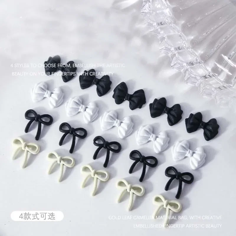 White Black Ribbon Parts Bowknot Resin Nail Charms Jewelry Nails Rhinestone 3D Decorations Manicure Design Japanese Accessories