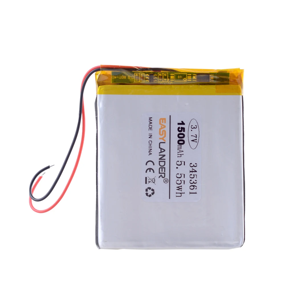 Batterie Lithium-ion Lipo Rechargeable, 3.7V, 1500mAh, 345361, 355360, Eddie, Polymer, Convient pour régule 3, régule 4, régule 5, DIY PAD, E-book, Enregistreur de Conduite