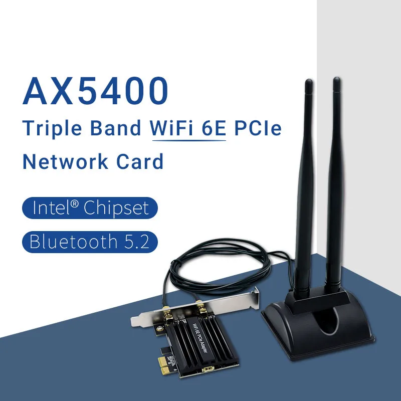 

AX5400 5400Mbps Tri-Band WiFi 6E PCIe NIC Card Intel AX210 Wireless WiFi Adapter 2.4G/5G/6Ghz 802.11AX Bluetooth 5.2 WiFi6