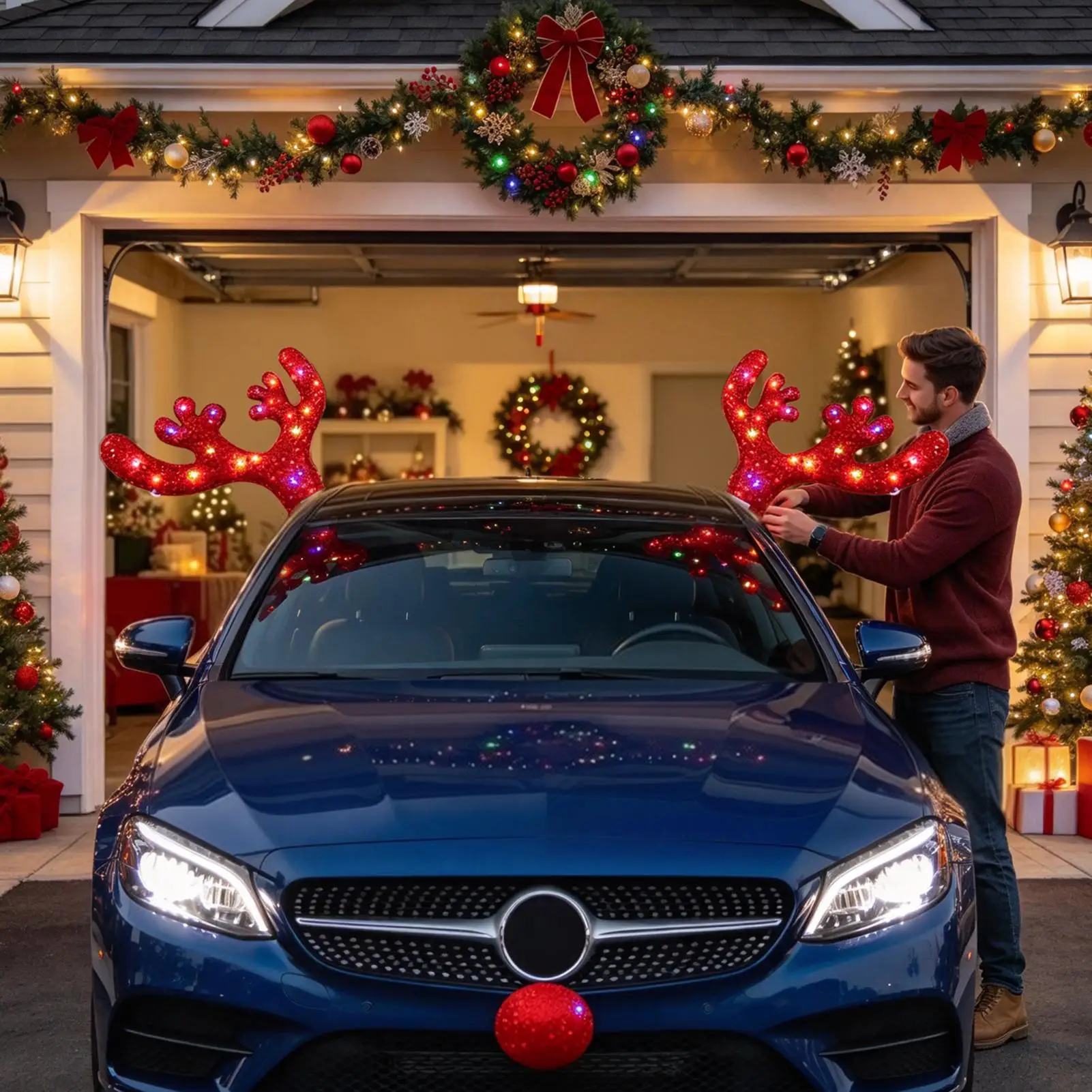 Reindeer Antlers For SUV Christmas Festive Display Decoration Christmas Reindeer Antlers Set Sedans Trucks RVs Pickups Minivans