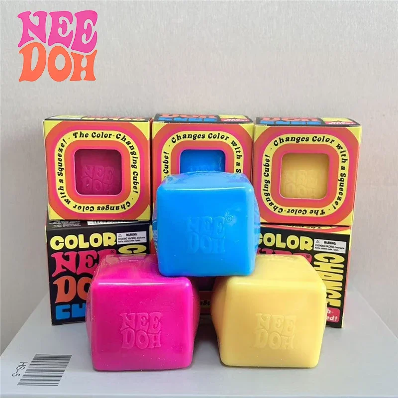 Needoh Color Change Cube Fidget Toy Quick Rebound Stress Relief Squeeze Anxiety Ball Sensory Toy Calm Down for Adult ADHD Autism