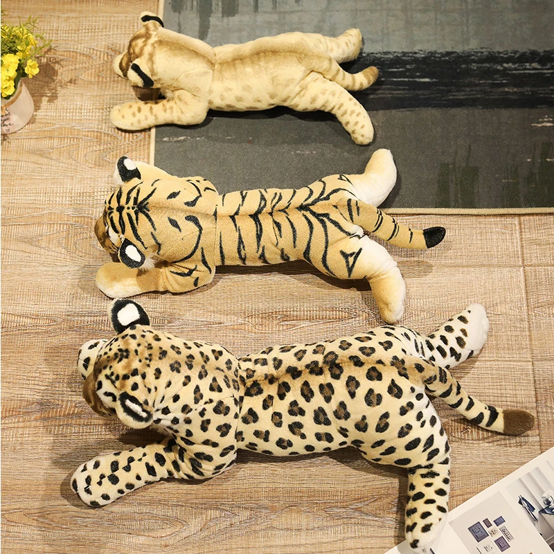 Animali di peluche morbidi realistici tigre sdraiata giocattoli di peluche simulazione catamount piccolo leone leopardo bambola ragazza carina regali per i bambini