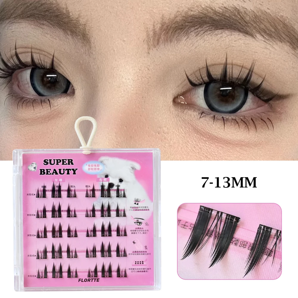 Selbstklebende Manga Spiky Cat Elf Cluster Wimpern ohne Klebstoff, 36 Stück, kein Make-up-Entferner erforderlich, segmentierte, dichte DIY-Kunstwimpern