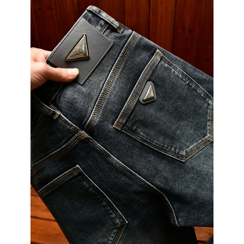 

Высококачественные легкие роскошные мужские джинсы, осенняя мода 2024, мужская одежда, ретро-тренд, ностальгические облегающие узкие брюки