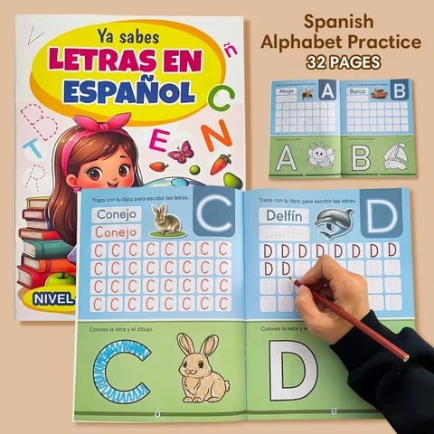 32-page Spanish alphabet and number writing practice book—essential for preschool and homeschooling.