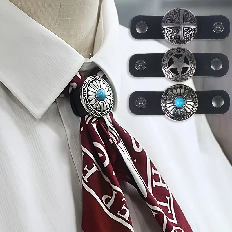 Western-Style Scarf Clips Silk Ring Neckwear Slide Fastener And Securing Loop Versatile Vintage Decorative Accessories For Men