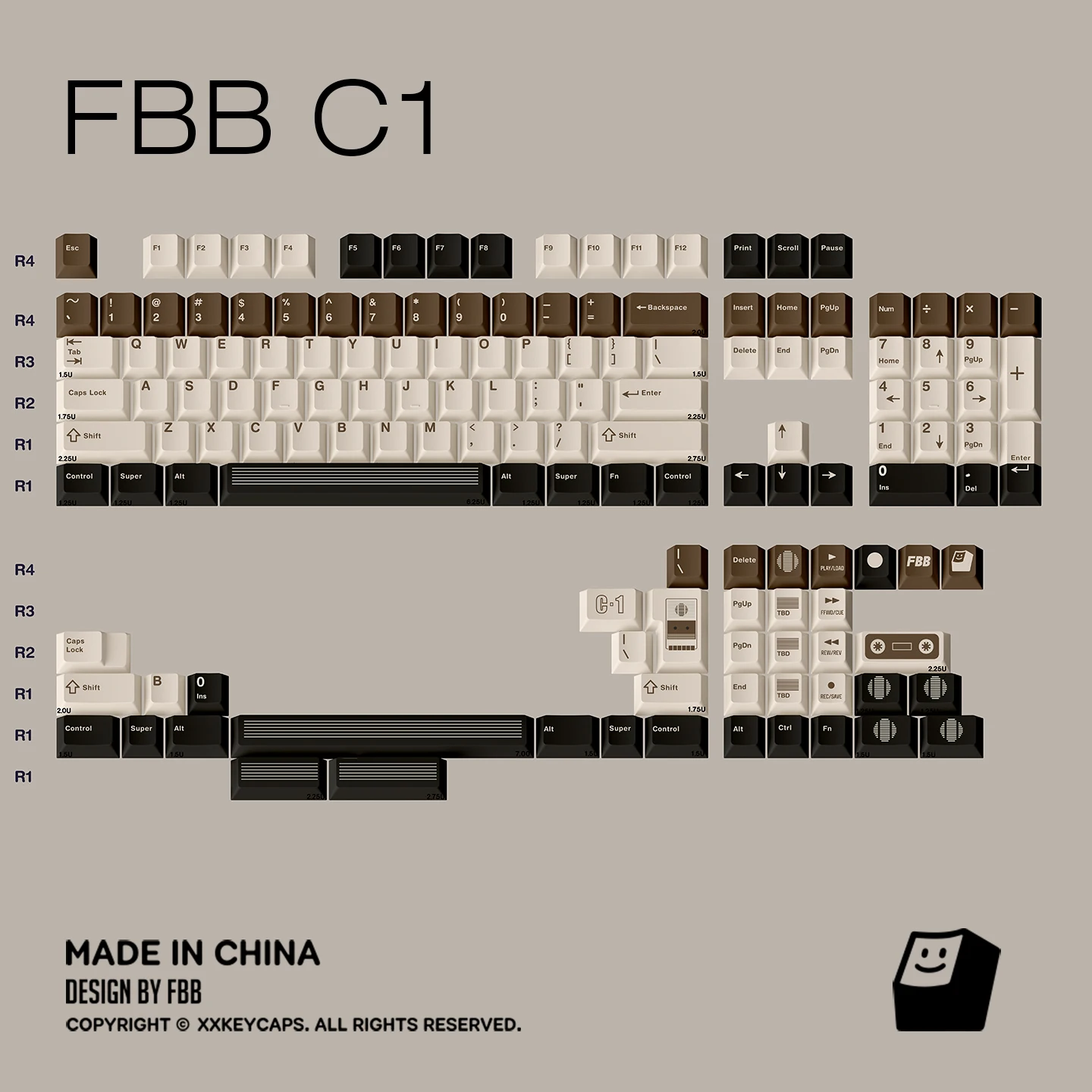 FBB Keycaps C1 Tape Retro Coffe Color PBT Key Caps For Mechanical Keyboard Cherry Profile 61/68/84/87/96/100/104/108 DIY Kit