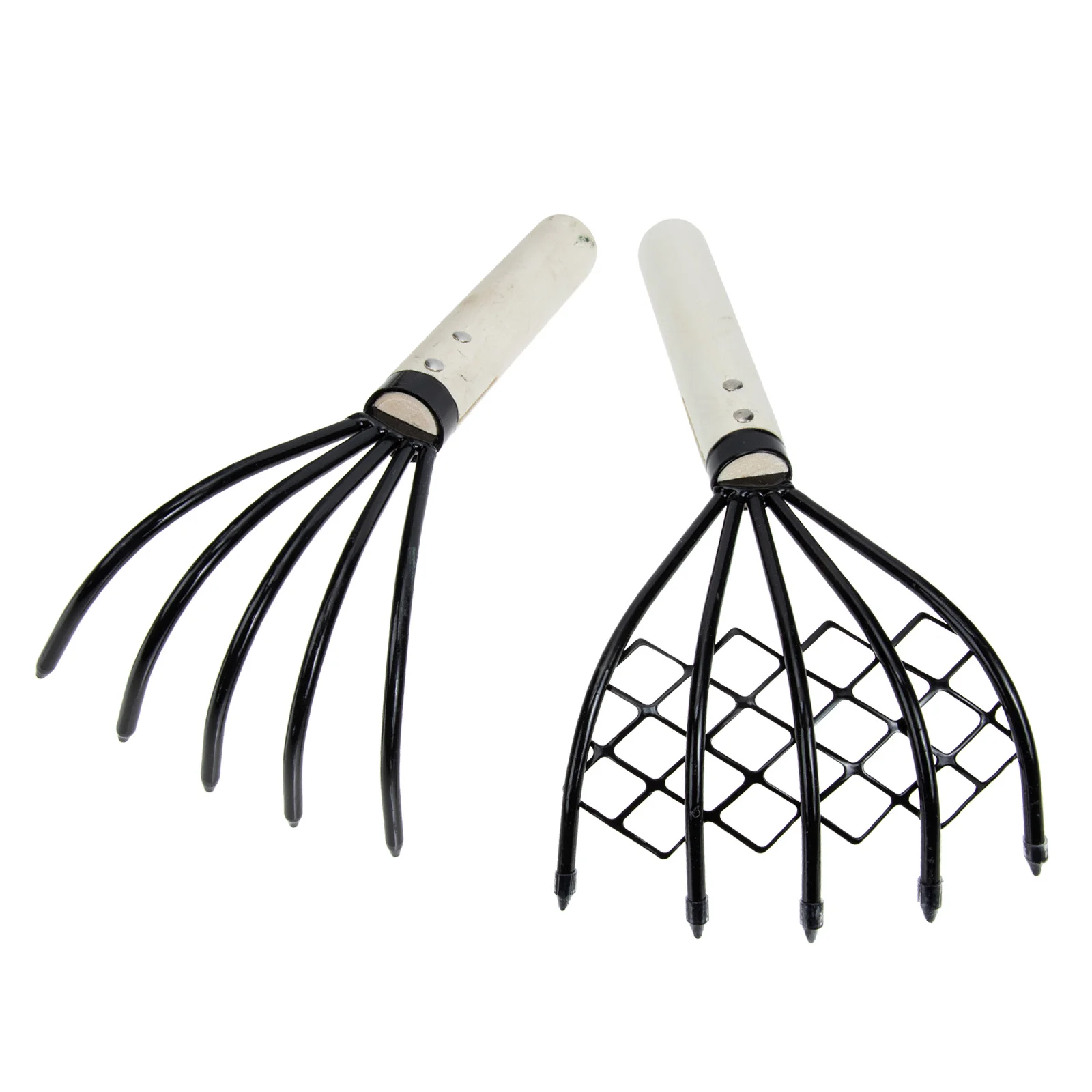 

2Pcs Durable Hand Rake Wood Handle Claw Style 5 Tine Claw Rake Beach Shell Digging Tool for Clamming Gardening