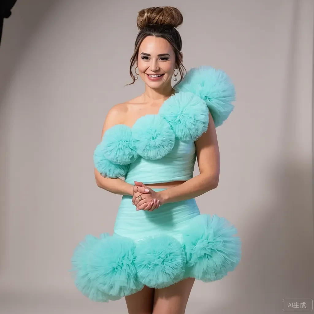 

Комплект из двух предметов для летней вечеринки 2024, укороченный топ с открытыми плечами + мини-юбка, мятно-зеленое тюлевое платье с помпоном, яркая бирюзовая версия