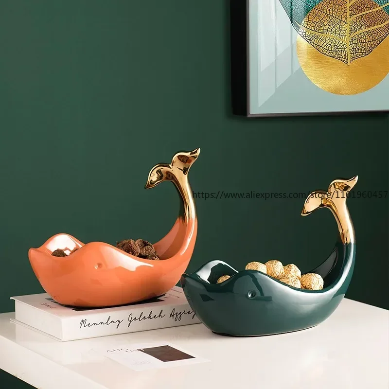 

Creative Ceramics Whale Figurine Storage Tray Decorative Porcelain Titan Organizer Vessel Houseware Ornament Craft Furnishing