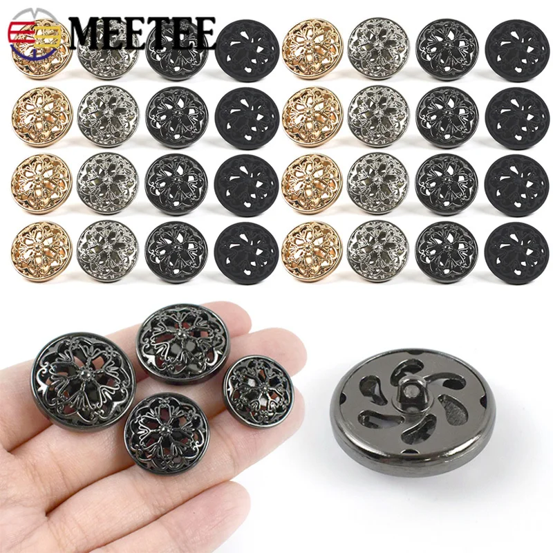 

10/20/50Pcs Metal Hollow Flower Shank Buttons Gold Silver Black Round Decor Button for Coat Blazer Sweater Cardigan Buckle