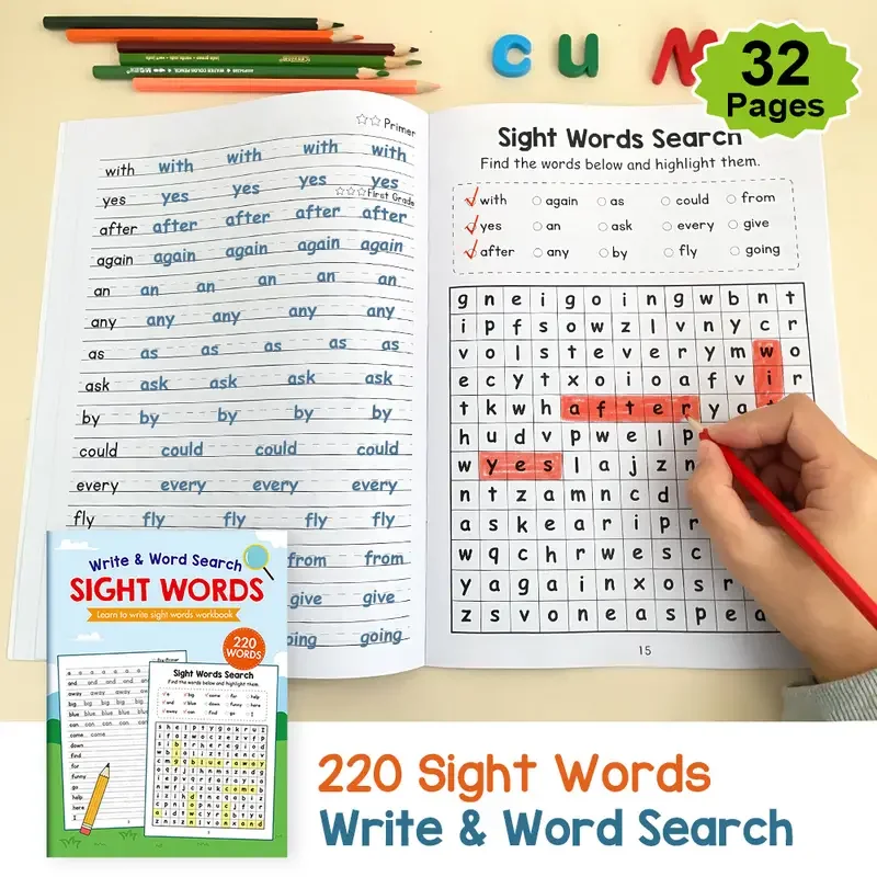 Write & Word Search Learning book 220 Sight Words Learn To Write Sight Words Workbook Early Childhood Education