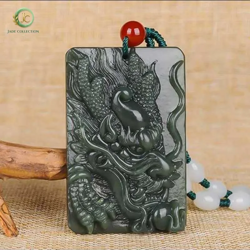 Hotan Jade Blue Dragon Brand Pendant Male Dominant Blue Jade Pendant Jewelry jade safe sign necklace