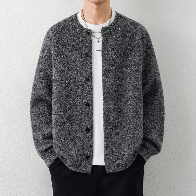 Winter New Knitted Cardigan High-End Warm Men's Button Round Neck Designer Brand Simple Solid Color Korean Casual Sweater Jacket