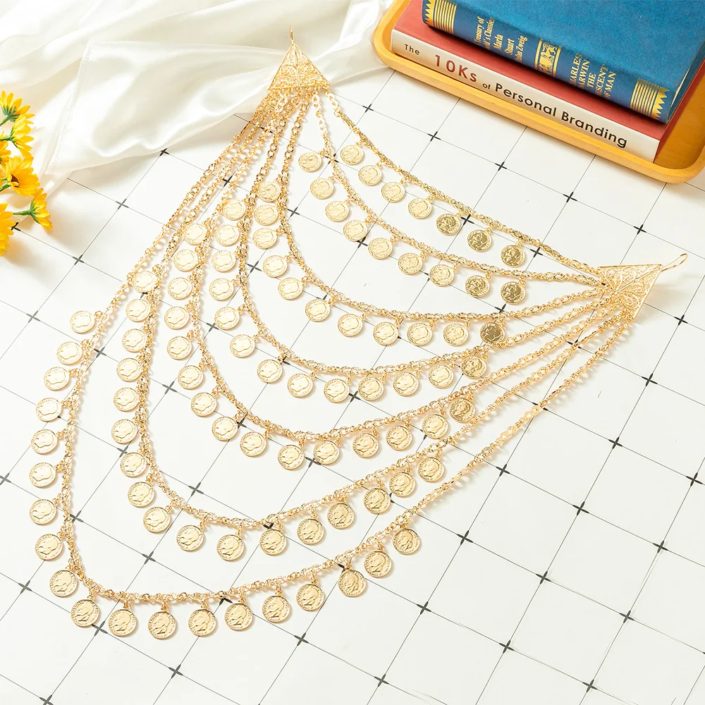 

Trend Gold Color Coin Body Jewelry Napoleon Head Shape Metal Chest Chain Wedding Dress Shoulder Chain Jewelry