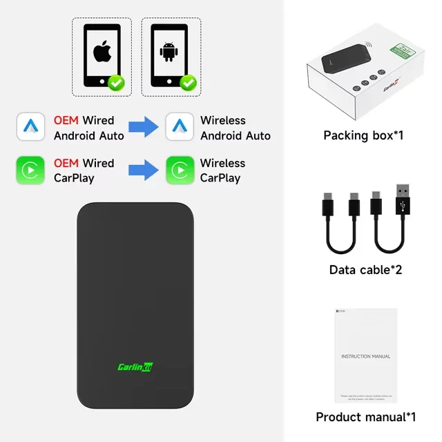 Carlinkit 5 2air draadloze CarPlay Android Auto Wireless Box 2in 1 adapter 2-kanaals werk Waze Spotify 5,8 Ghz WiFi BT5.0 Siri GPS