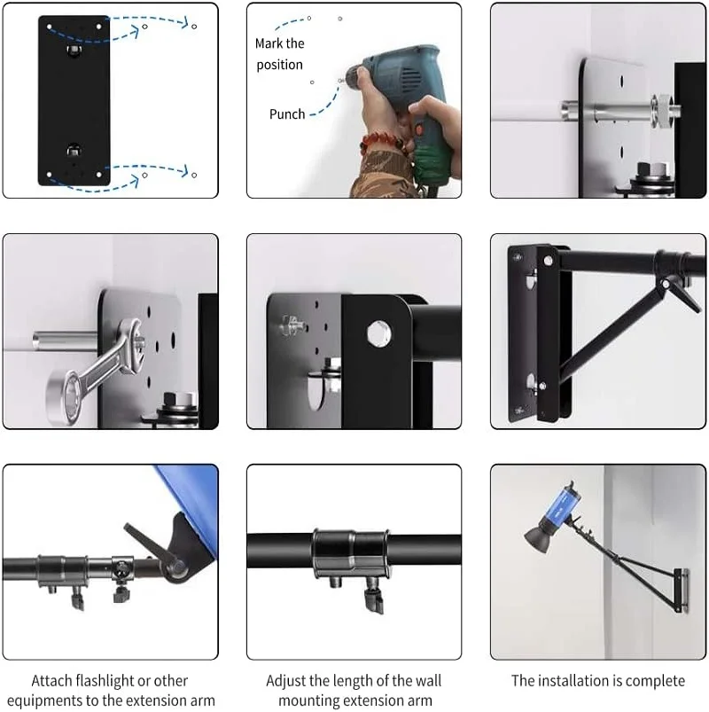 Selens Multifunction Wall Camera Mount tripod Base Adjustable Arm Photo Studio Kits Photography Accessory For Softbox Ring Light