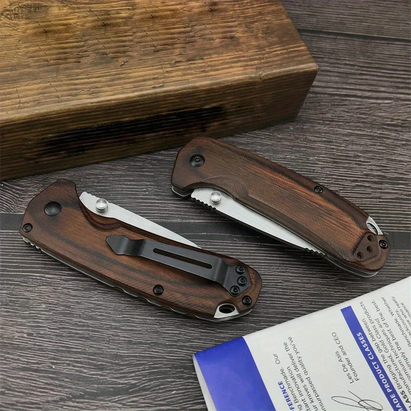 BM15031 Wooden handle picnic camping knife Outdoor EDC tool Folding pocket knife Tactical hunting folding self-defense knife