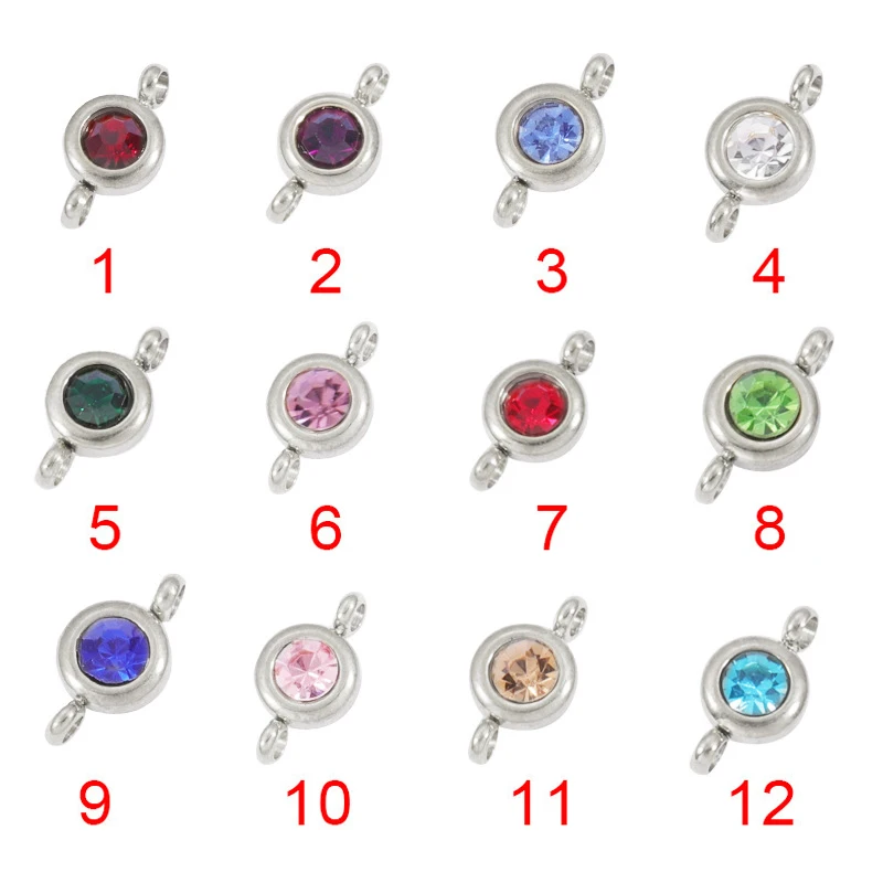 10pcs 6.5mm Stainless Steel Birthstones Pendants Crystal Rhinestone Charms Beads for Necklace Bracelet Jewelry Making DIY