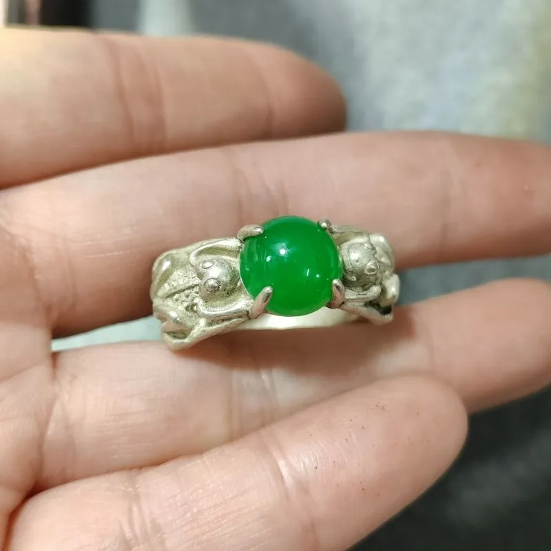 Unisex Tibetan Silver Collectible Ring, Minimalist Elegant Style, Inner Diameter 20mm Vintage Decorative Hand Ornament