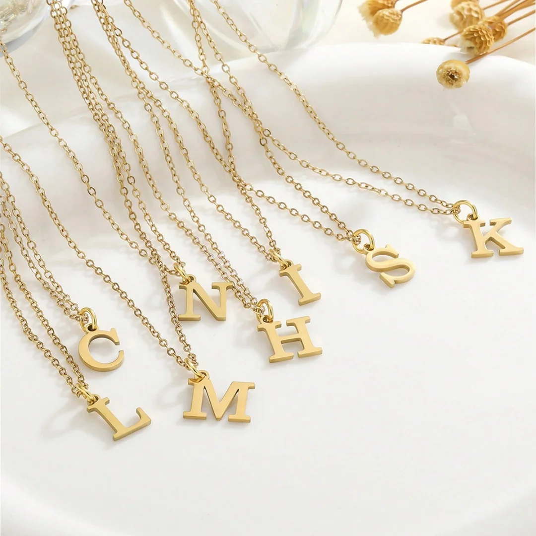 Minimalist Small Tiny Initial A-Z Letter Name Necklace for Women Gold Color Stainless Steel Choker Chains Jewelry Birthday Gift
