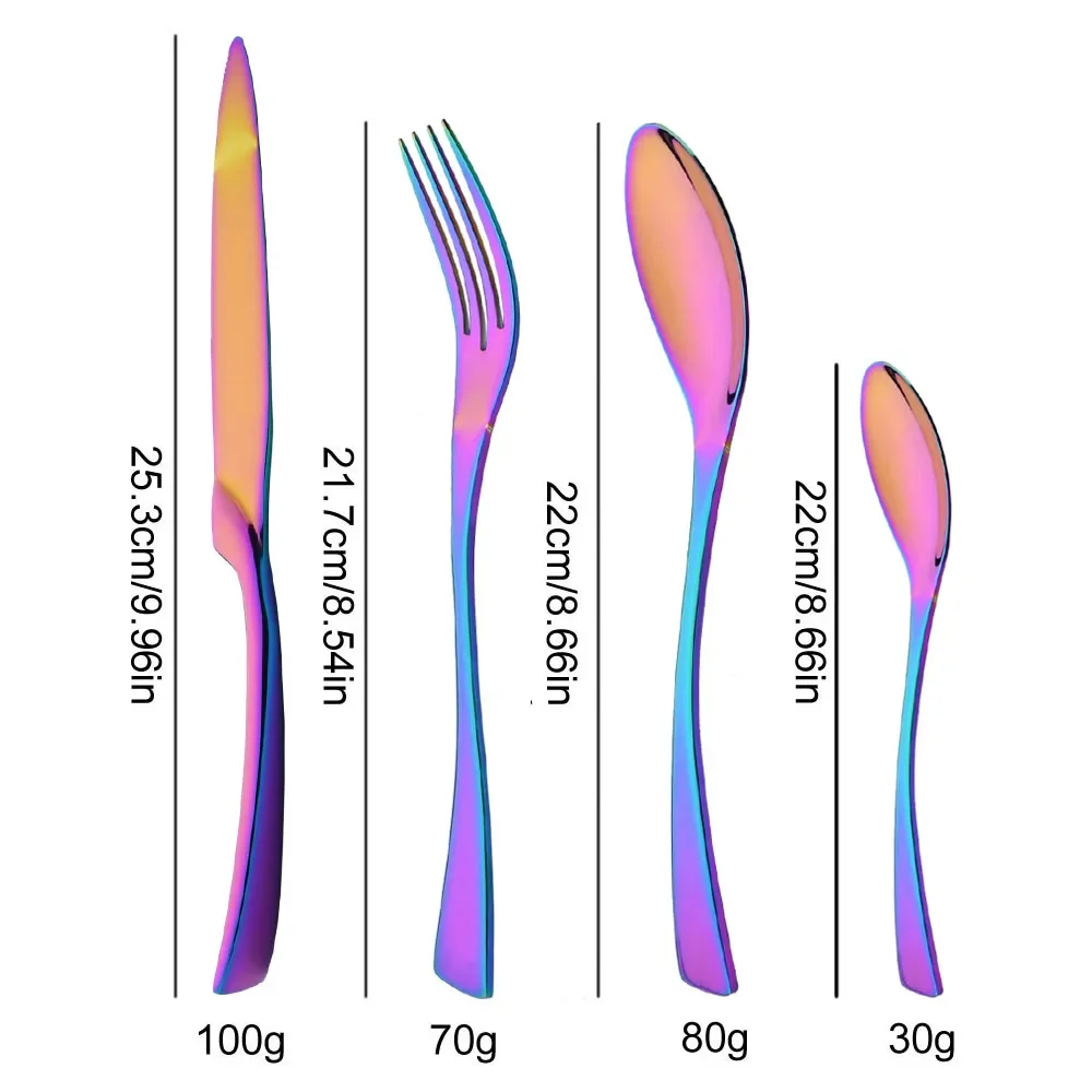 5Set Rainbow Cutlery Set Mirror Colorful Flatware Set Stainless Steel Dinnerware Kitchen Tableware Dinner Knife Spoon Fork Set