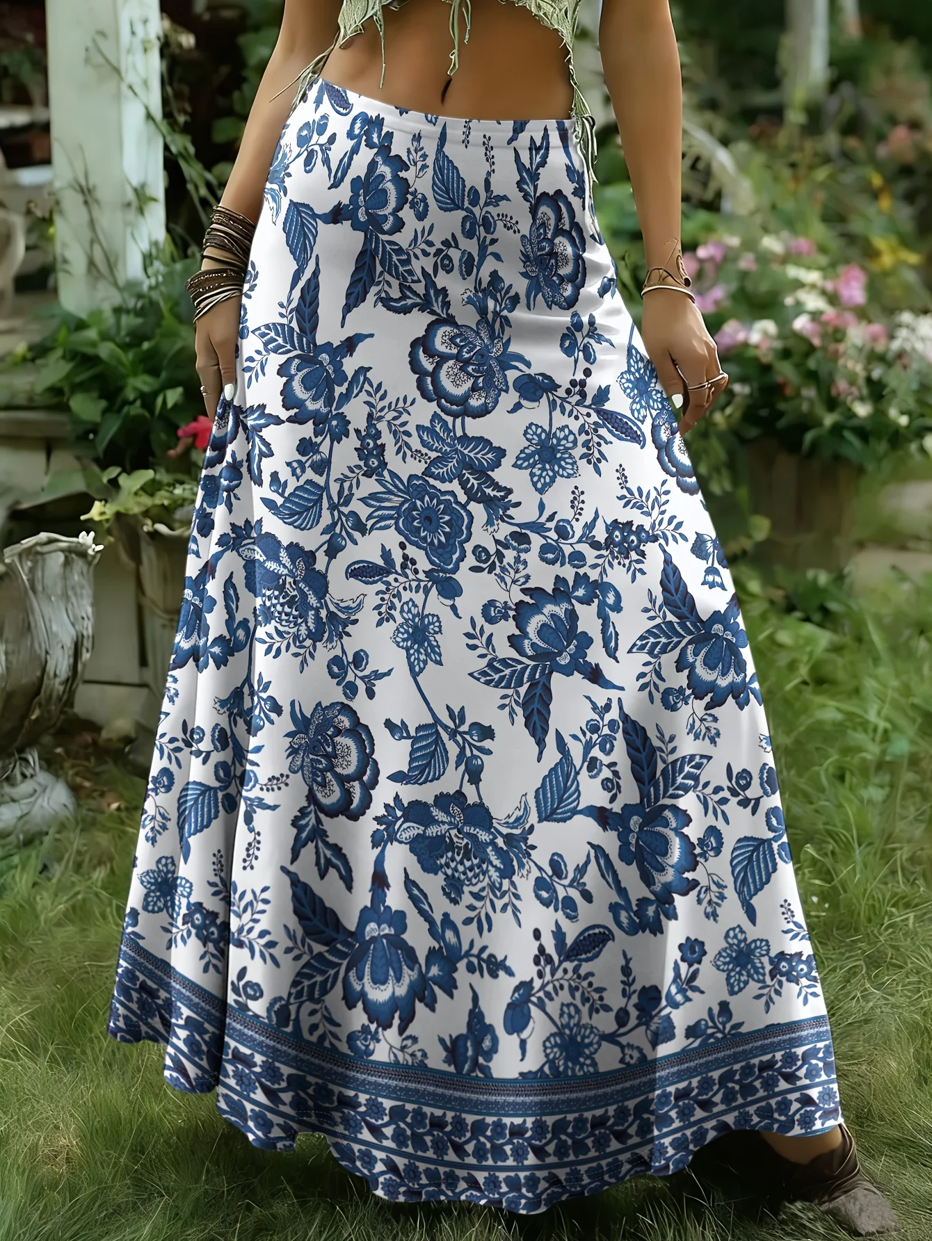 Women'S Plus Size Elegant Bohemian Style Easy Bohemian Floral Pattern Print Half Skirt