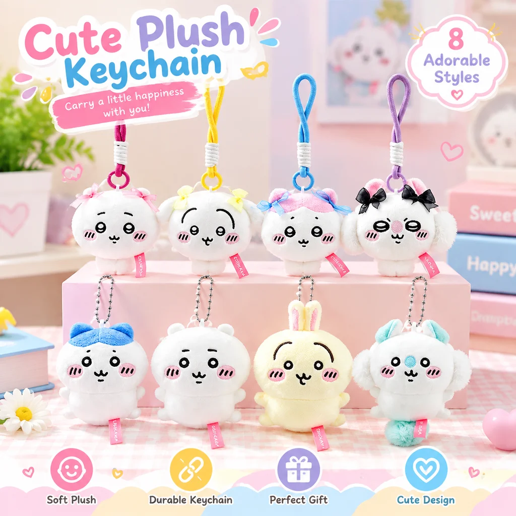 Genuine Chiikawa Plush Doll Pendant Cute Dot Eyes Figure Ornament Keychain Charm Wholesale Hanging Decor Collectible Toy Gift