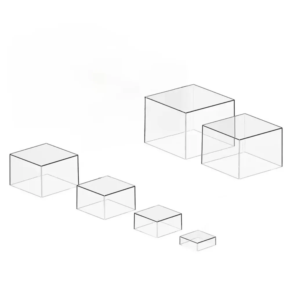 White /Transparent Acrylic Display Cube Square Shape Nesting Feature Dessert Display Stand Stackable 6 Different Sizes
