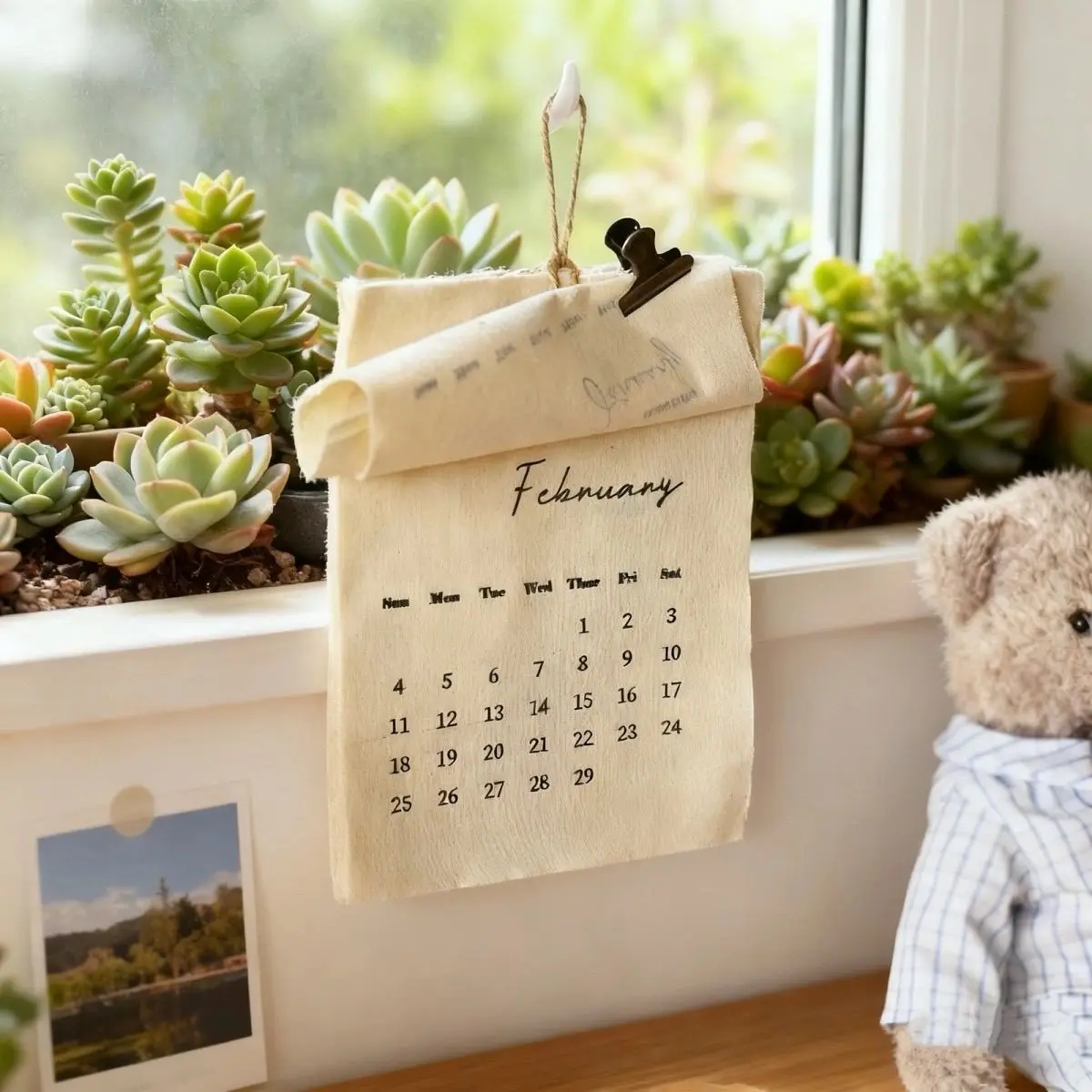 Calendario da parete in tessuto di cotone Ins 2025 Calendario inglese decorativo in stile coreano Decorazioni per la casa per l'ufficio per oggetti in posa popolari