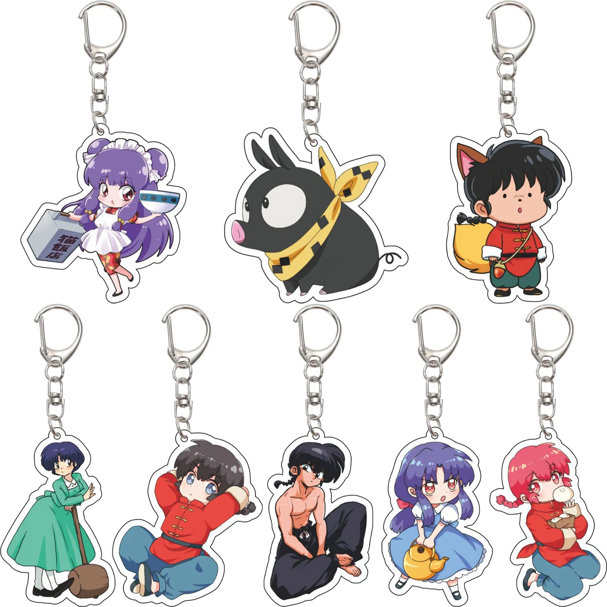 55MM Schlüsselanhänger Anime Ranma 1/2 ‌ ‌   Akane Tendo Ranma Saotome Genma KasumiTendo Hibiki Ryoga Acryl-Schlüsselanhänger, süße Weihnachtsgeschenke