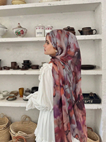 New Women's Watercolor Hijab Scarf Bandana Headband Vintage Luxury Beach 180cm Long Handkerchief Bohemia Muslim Accessories 2024