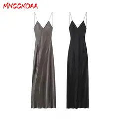 MNCCMOAA 2024 New Summer Women Sexy Slip Dress Satin Sundress Silk Backless Dresseses Female Nightwear Elegant Dress