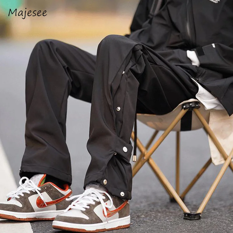 Cargo Pants Men Fashion High Street Popular Spring Summer Button Design Solid Color American Style Teenagers Retro Handsome Chic