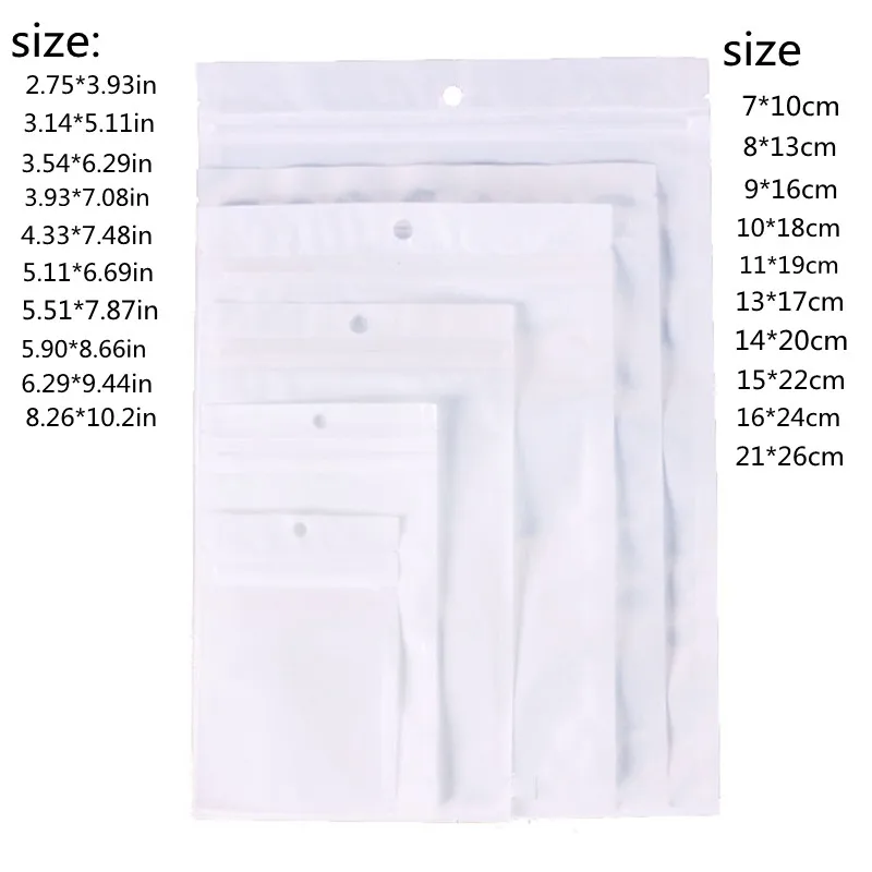 50Pcs/lot White Clear Self Seal Plastic Retail Packaging Poly Pouches Zipper Lock Bag Mobile Phone Accessory Bag Universal Bag