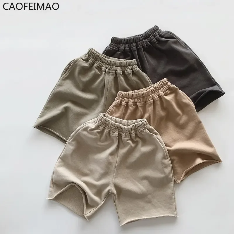 2025 Summer Kid Girl Smooth Fashion Solid Comfortable Shorts Toddler Boy Cotton Straight Wide Leg Short Pants Children Clothes