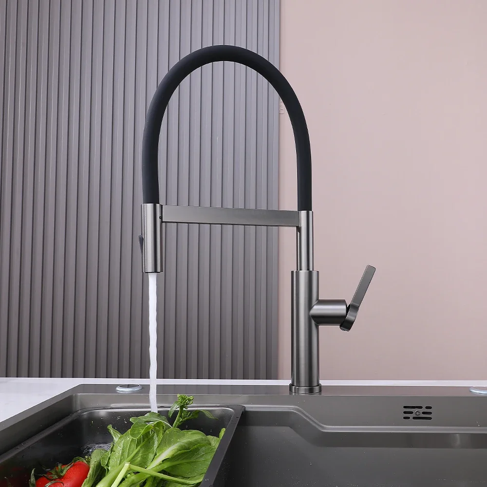 SKOWLL Flexible Silicone Gooseneck Kitchen Mixer Tap, 360° Swivel Extendable Spout, Single Lever High Arc Sink Faucet