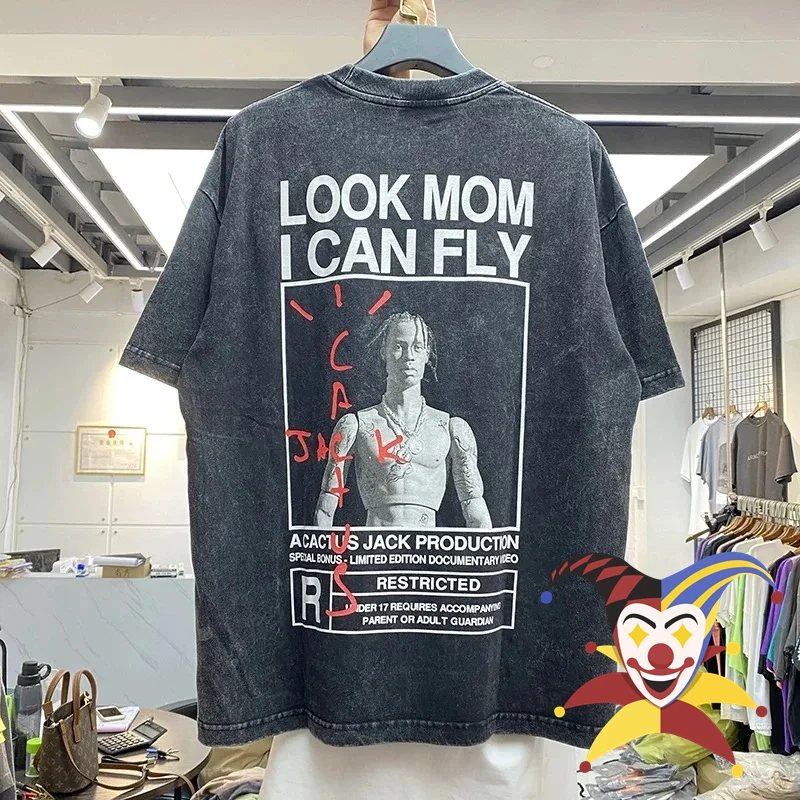 Washed LOOK MOM I CAN FLY Cactus Jack T-shirt Men Women Heavy Fabric 2024ss Tee Tops T Shirt