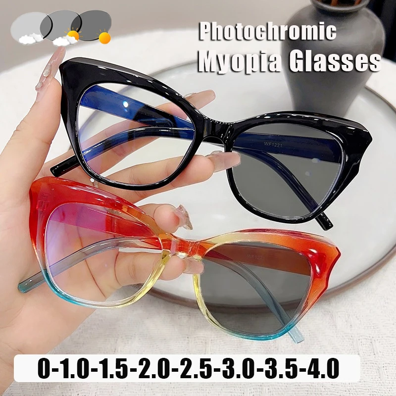 

Retro Cat-eye Photochromic Myopia Glasses Women Ultra-light Gradient Frames Fashion Anti-blue Light Minus Diopter Eyeglasses