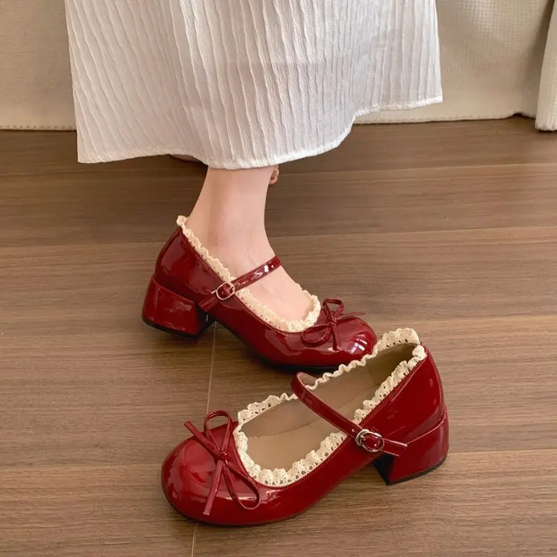 

Chic Red French-style Ballet Low-cut Chunky High-heeled Shoes for Women 2026 New Summer Height-increasing Mary Jane Single Shoes