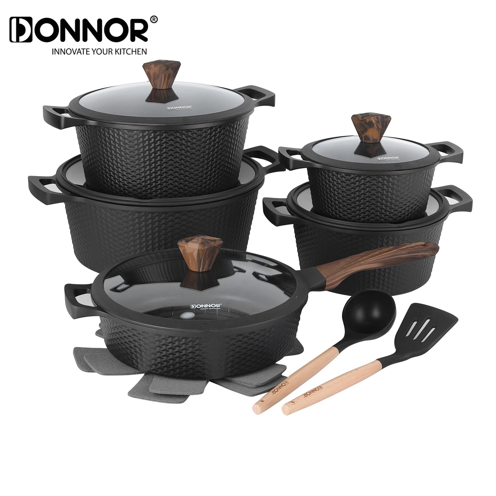 

DONNOR Induction Cookware Set - Cookware Set with Lid - PTFE and PFOA Free, Durable Kitchen Cookware for Everyday Cooking