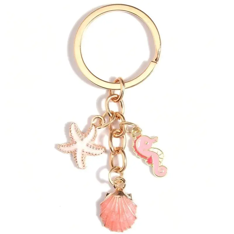 Shell starfish keychain, alloy drip oil pendant, exquisite girls' bag, ocean series keychain, gift accessory