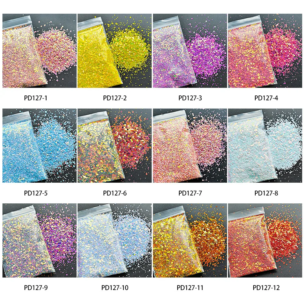 50g/bag Nail Glitter Flakes Mix-Hexagon Holographic Sparkly Powder Mermaid Flakes Glitter Sequin Epoxy Resin Nails Accessory