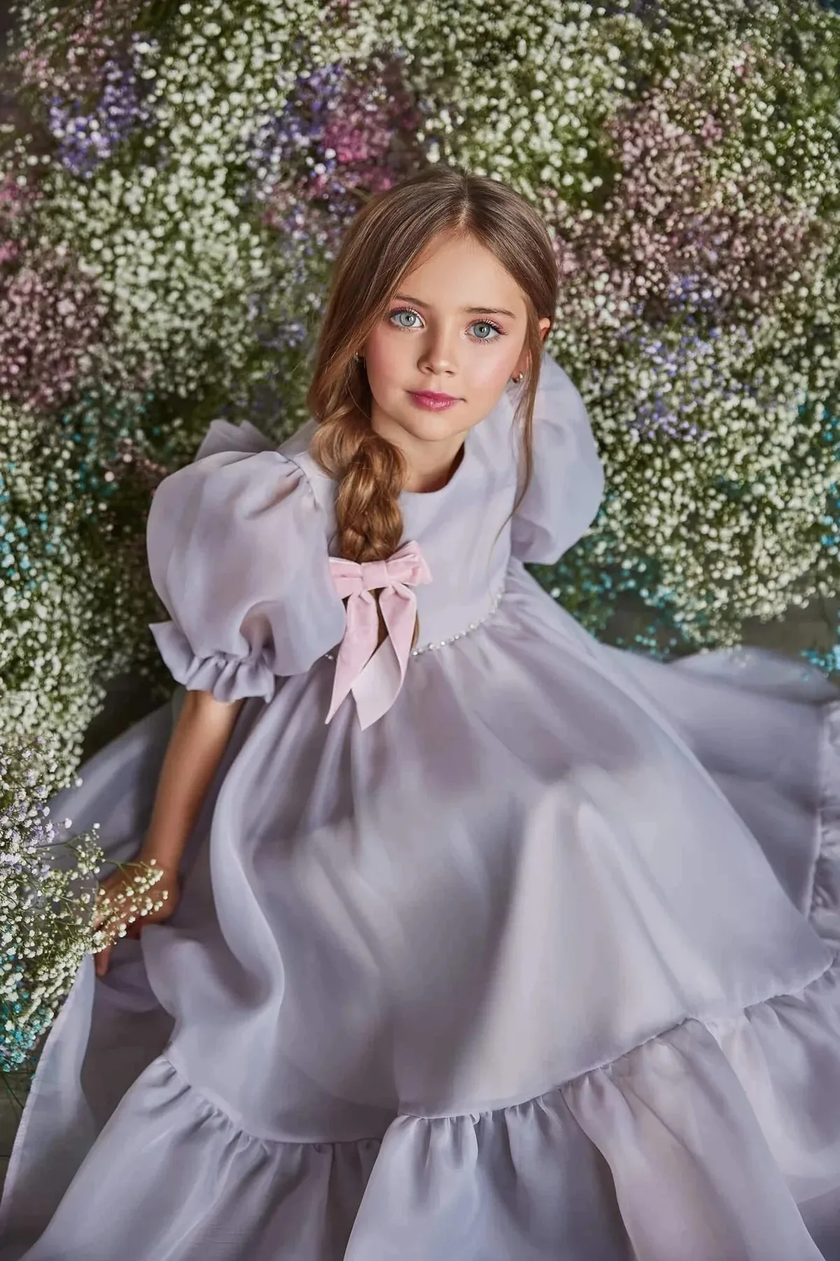 Princess Flower Girl Dresses for Wedding With Bow Short Sleeves Girl Kids Birthday Party First Communion Gowns Customized