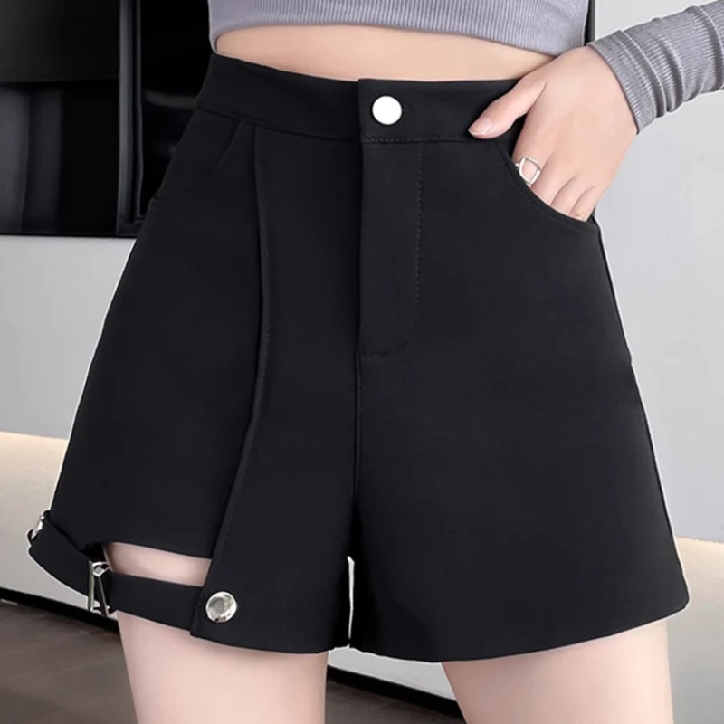 不規則なショーツ女性 2025 春夏ハイウエスト中空アウトワイドレッグショートパンツセクシーなファッションすべて一致ストリート